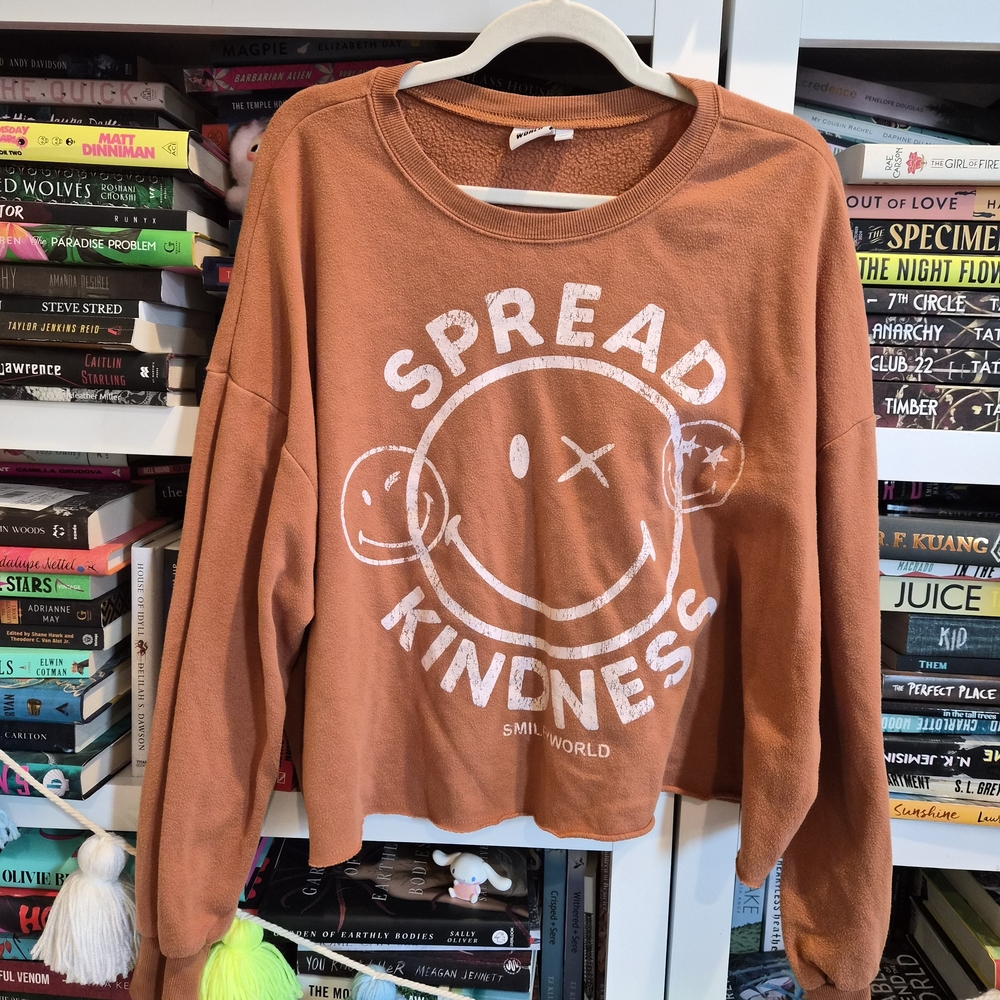 Orange 'Spread Kindness' SMILEY World Graphic Cropped Sweatshirt